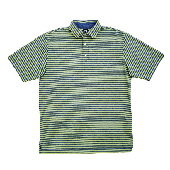 FootJoy FJ (Mens Medium) Green Blue Striped Polyester Stretch Golf‎ Polo Shirt - Picture 1 of 7